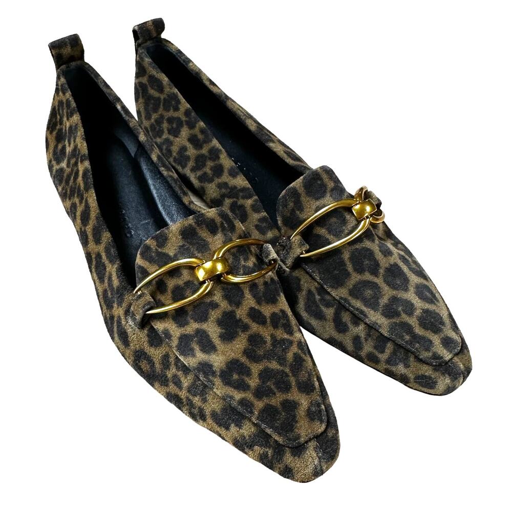 Veronica Beard NWOB Champlain Chain Leopard Loafer 6M Gold Chain Vamp Suede